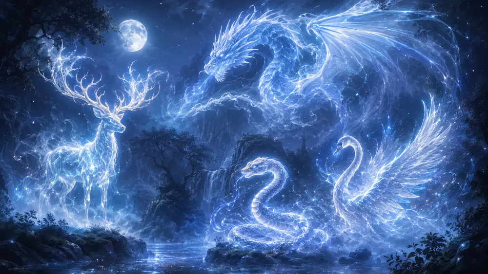 Rare Patronus types represented by magical guardian forms with luminous mystical energy