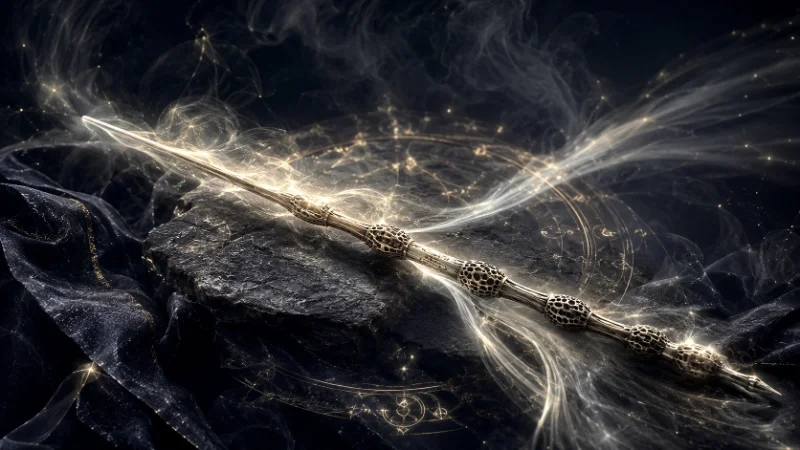 Elder wand with unicorn hair pale gold sacred aura