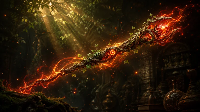 Vine wood wand with dragon heartstring molten energy